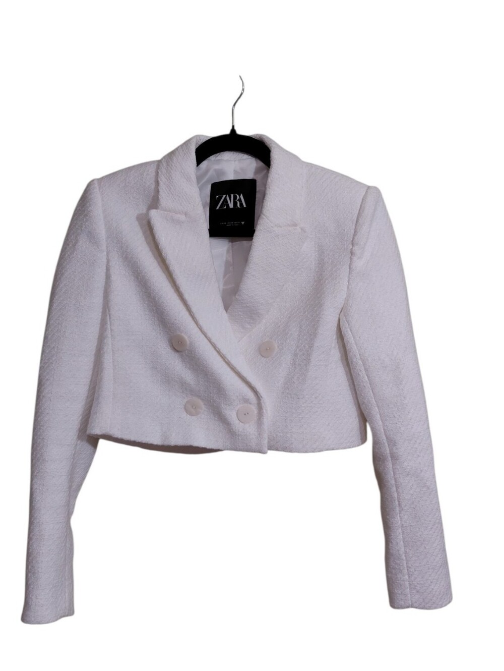 ZARA Cream Cropped Double-Breasted Blazer